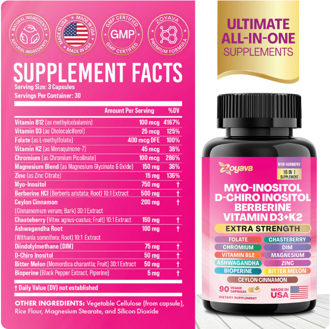 Myo-Inositol + D-Chiro Inositol + Berberina + Vitamina D3 + K2